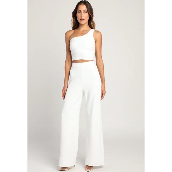 Lulu's White One-Shoulder Jumpsuit - Picture 1 of 13
